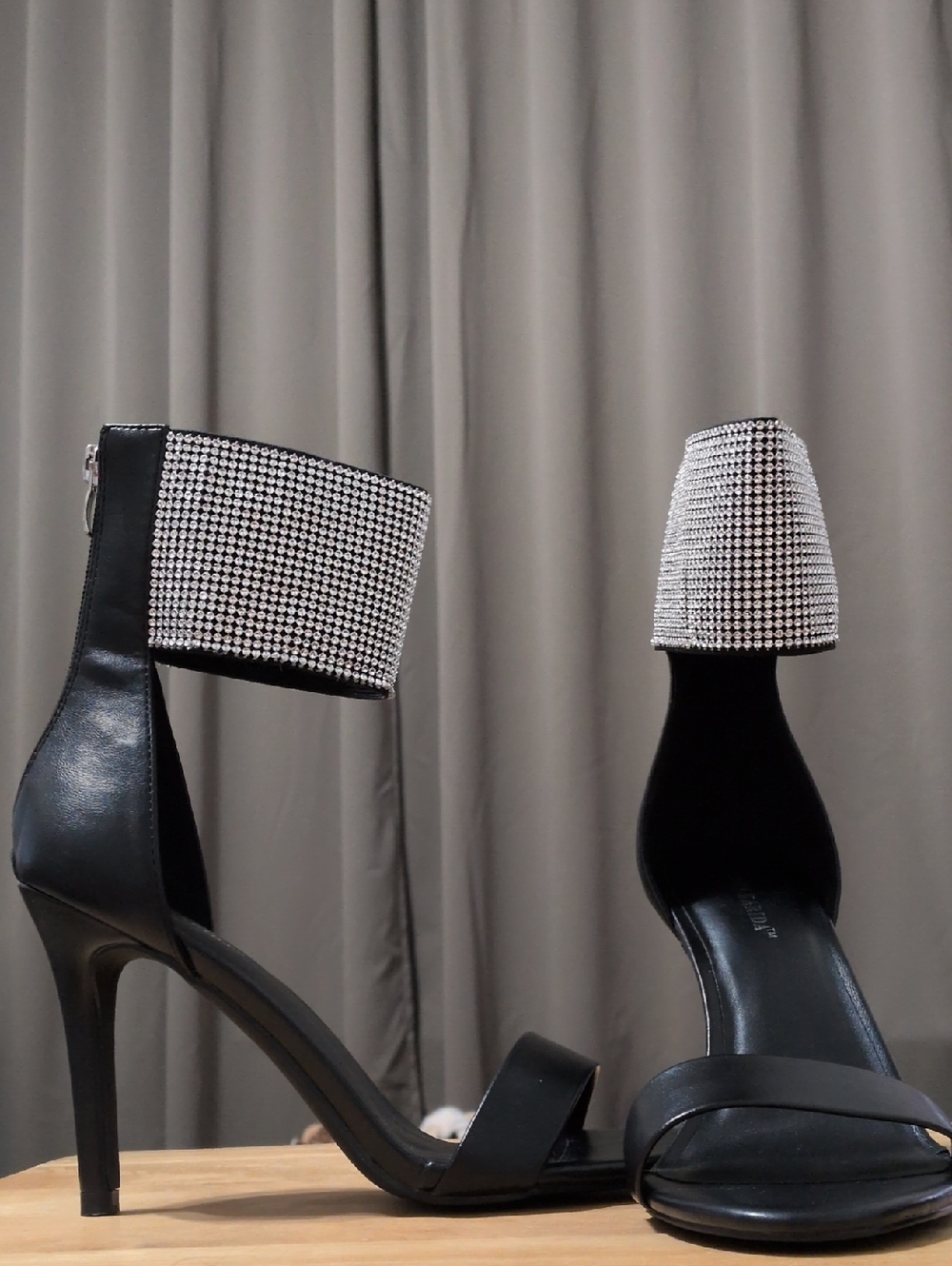 Black Stilletos With Rhinestone Ankle Cuff